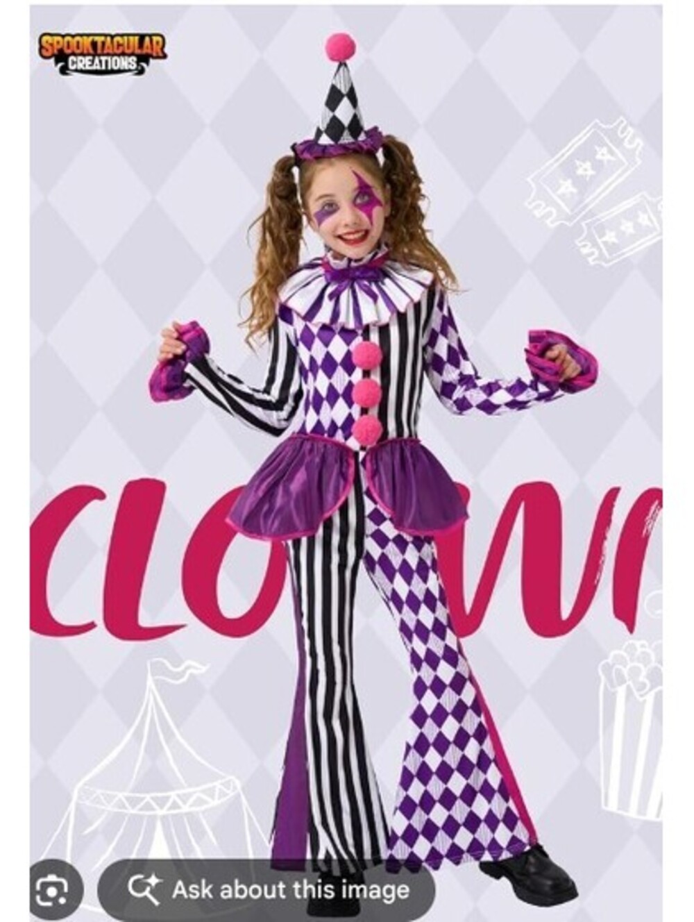 Girls Jester Clown Costume Spooktacular Creations Size Medium 8-10 Halloween NEW